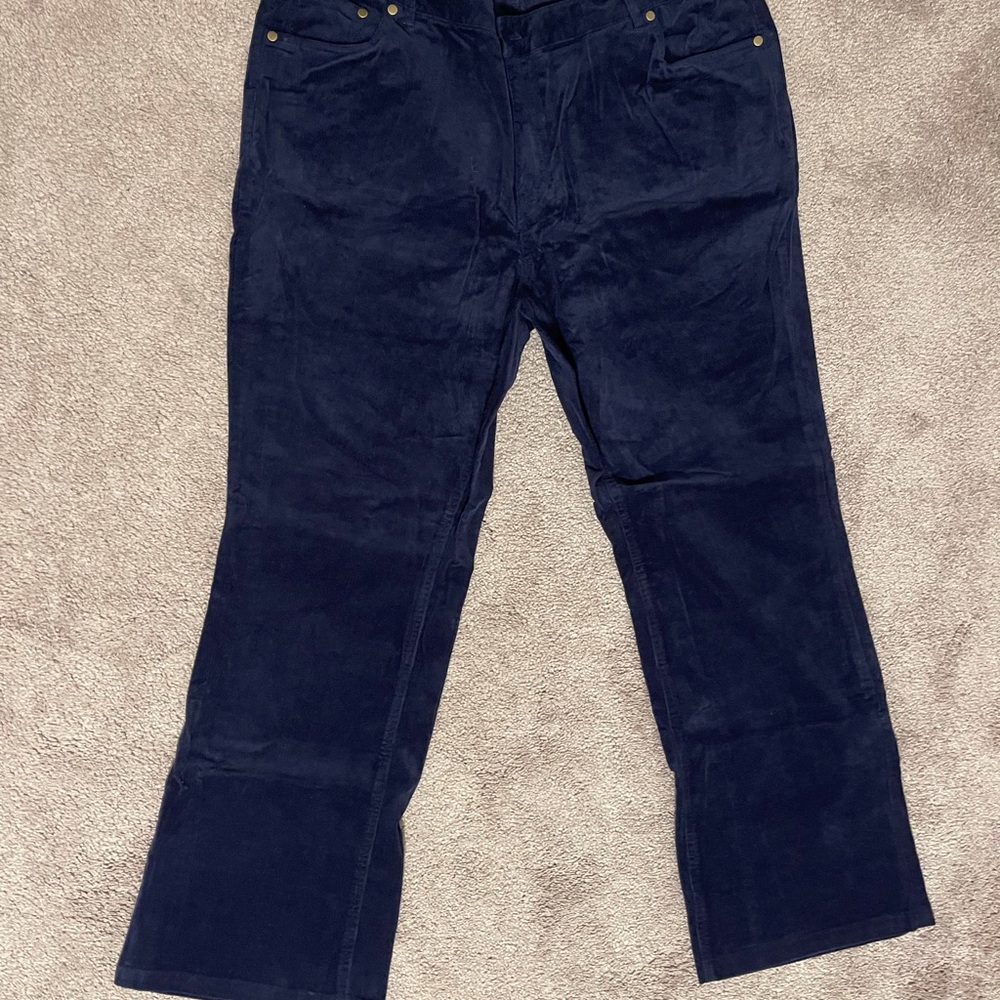 Woman within stretch corduroy blue pants